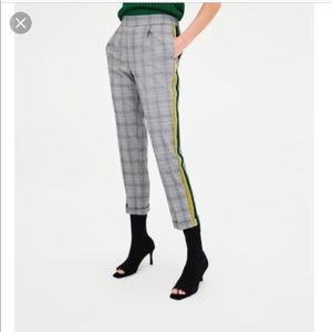 Zara plaid green/yellow strip trousers